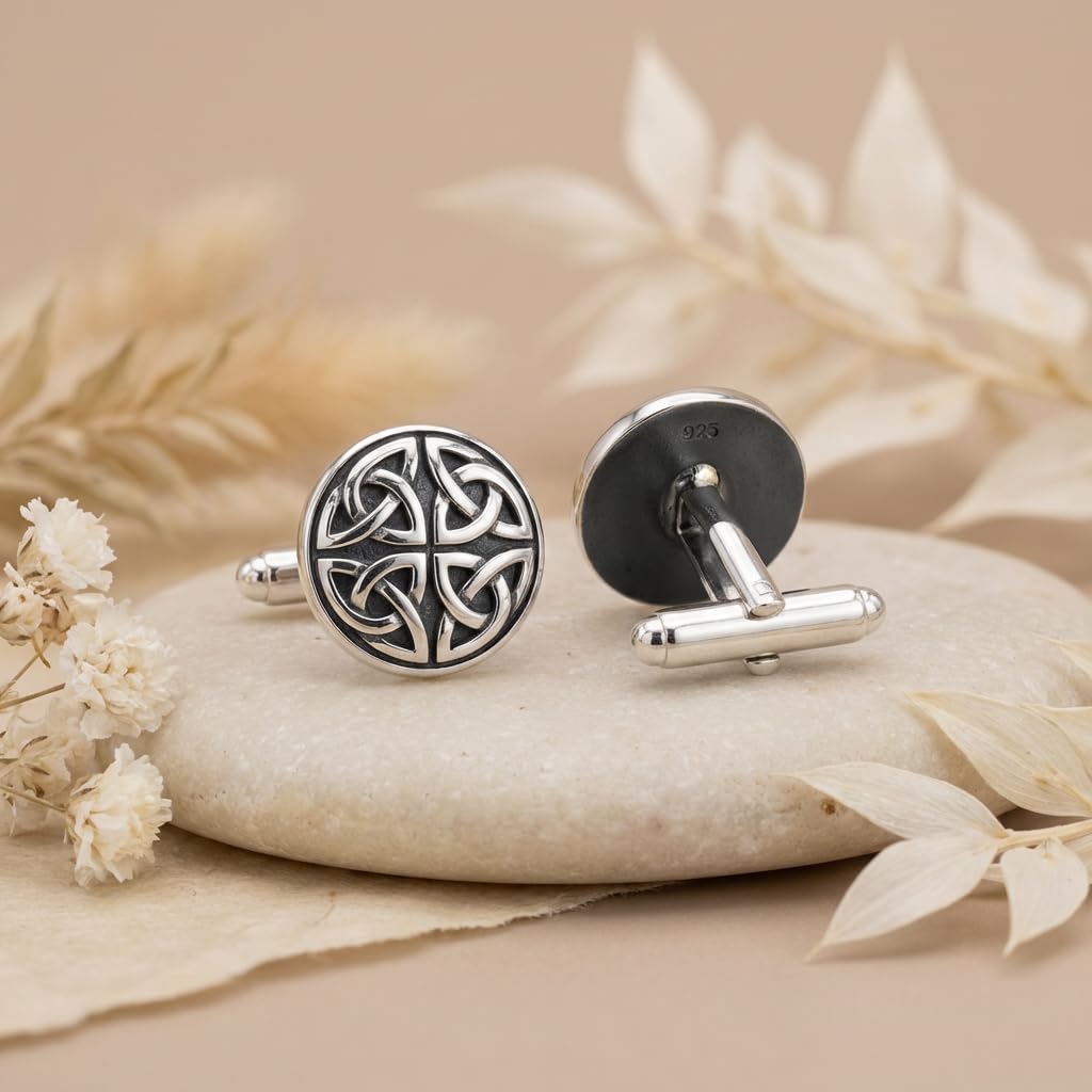 Gemelli in argento Sterling ossidati con cerchio celtico con confezione regalo