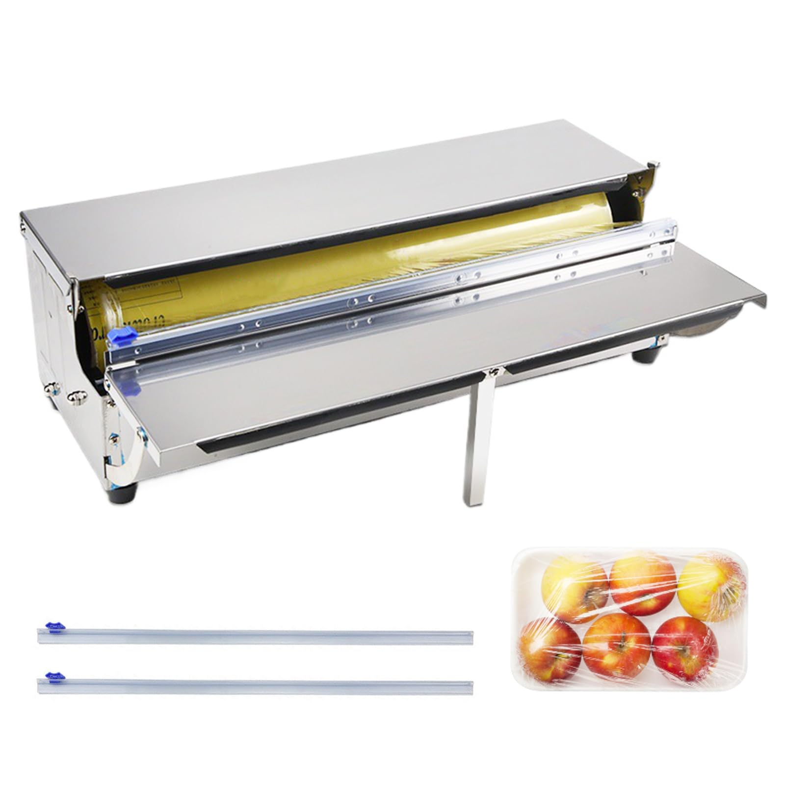 Distributeur De Film, 450 Mm Acier Inoxydable Distributeur De Film Alimentaire Distributeur De Film Pliable avec 2 Lames De Rechange pour Aliments Frais dans Les SupermarchéS Machine d'emballage