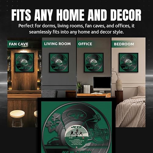Miniatura 5 de Sporticulture Arte de Pared de Fútbol en Vinilo con Marco Decorativo en Estilo de Disco de Vinilo - 13X13 Pulgadas, Pósteres de la NFL para New York