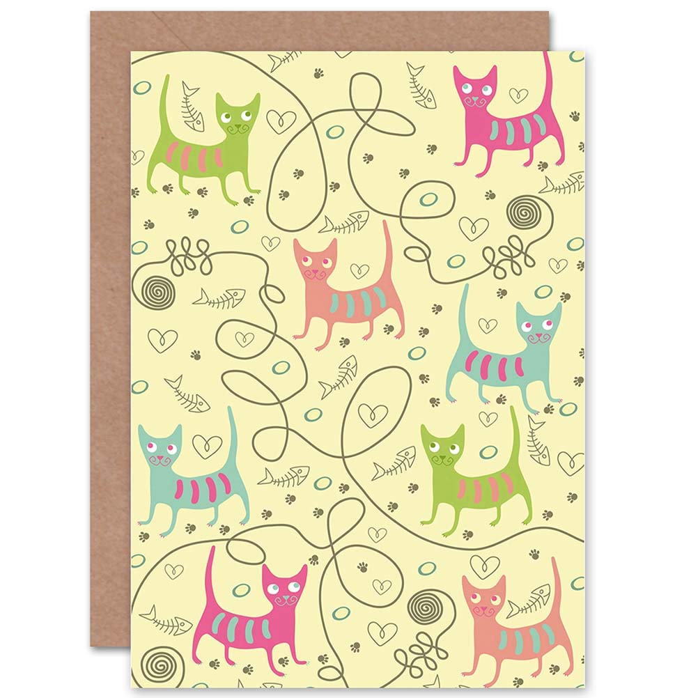 Artery8 Greeting Card - Cute Cartoon Cats String Kittens