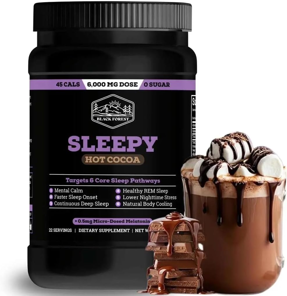 Black Forest Sleepy Hot Cocoa - Magnesium Hot Chocolate Sleepy Cocoa Sleep Powder for Adults with Melatonin & L-Theanine - Natural Sleep Drink Mix for Deep Sleep & Relaxation, Sleep Powder 22 Servings