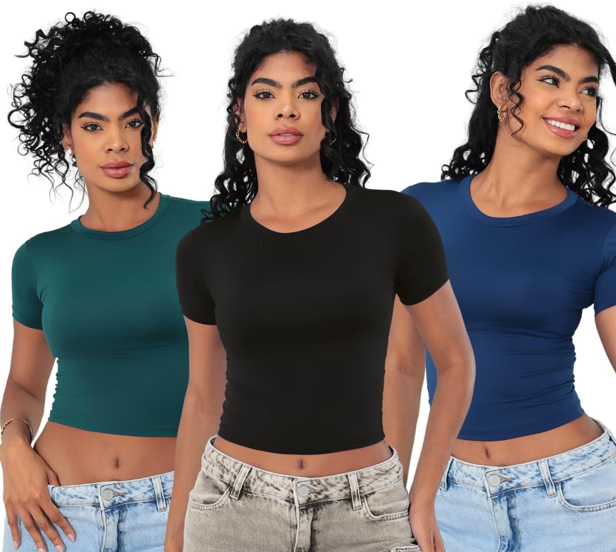 Kit 3 Baby Tee Feminina Slim Fit Manga Curta Blusa Básica