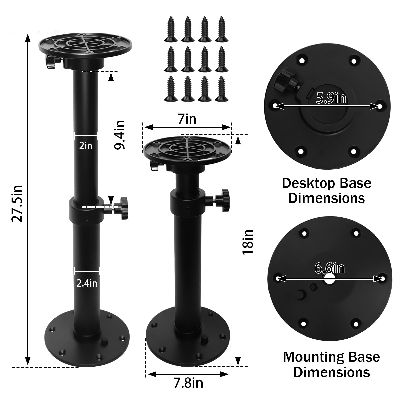 Pieds de table de bateau améliorés pour camping-car, pieds de table amovibles et réglables en alliage d'aluminium pour camping-car, cadre de montage de base de 45 à 70 cm de hauteur
