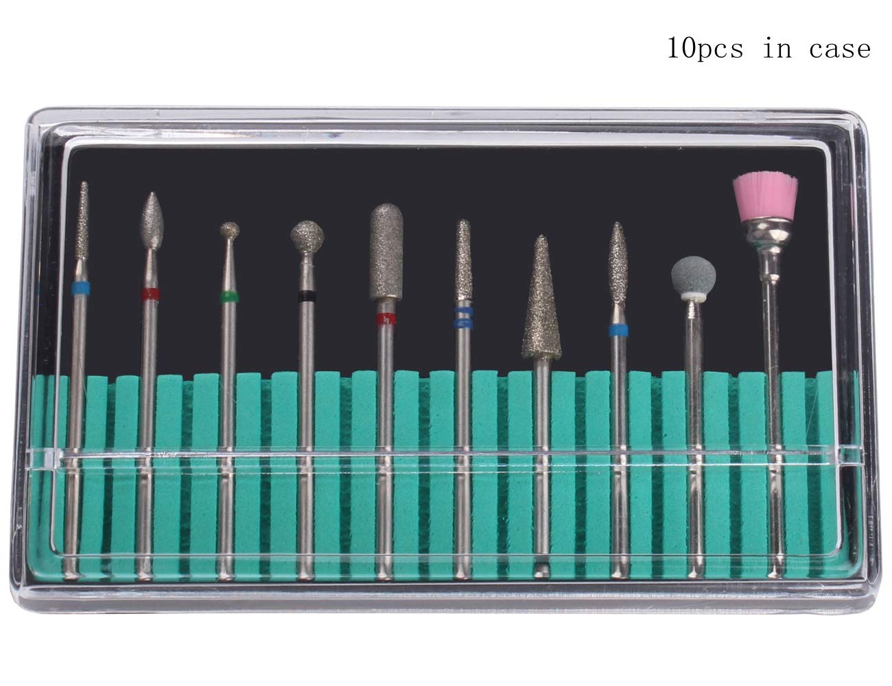 MZCMSL Cuticle Drill Bit Set-(Needle/Flame/Cylinder/Ball/Cone/Brush),10pcs Diamond Nail Drill Bits Kit with Case,Safety Manicure Drill Bits