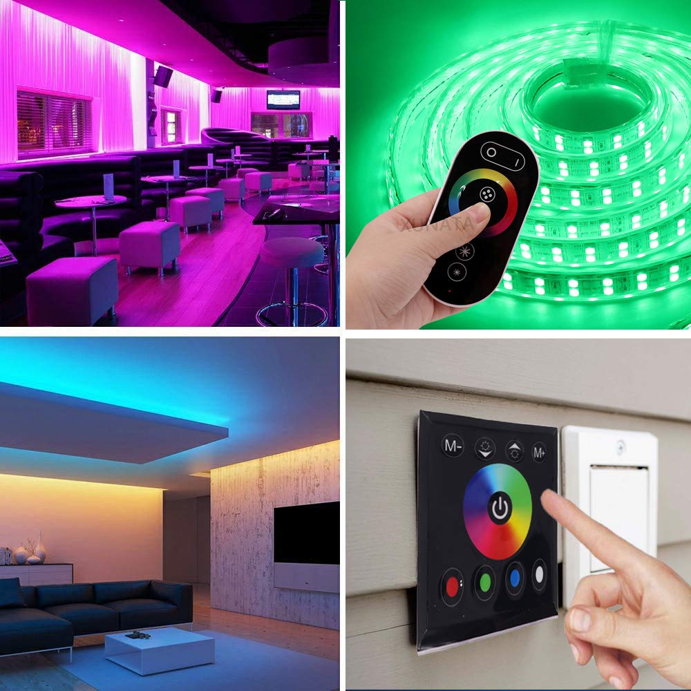 XUNATA Kit de Tira de LED RGB con Control Táctil, Luz de Cuerda Flexible 5050 Impermeable con Control Remoto y Controlador de Panel (120 LEDs/m)- 3 Metros