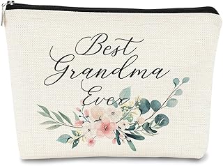 Best Grandma Ever Floral Small Makeup Bag Aesthetic, Grandma Birthday Gifts from Grandchildren, Travel Cosmetic Bag Grandma Gifts for Women Birthday Mother's Day
