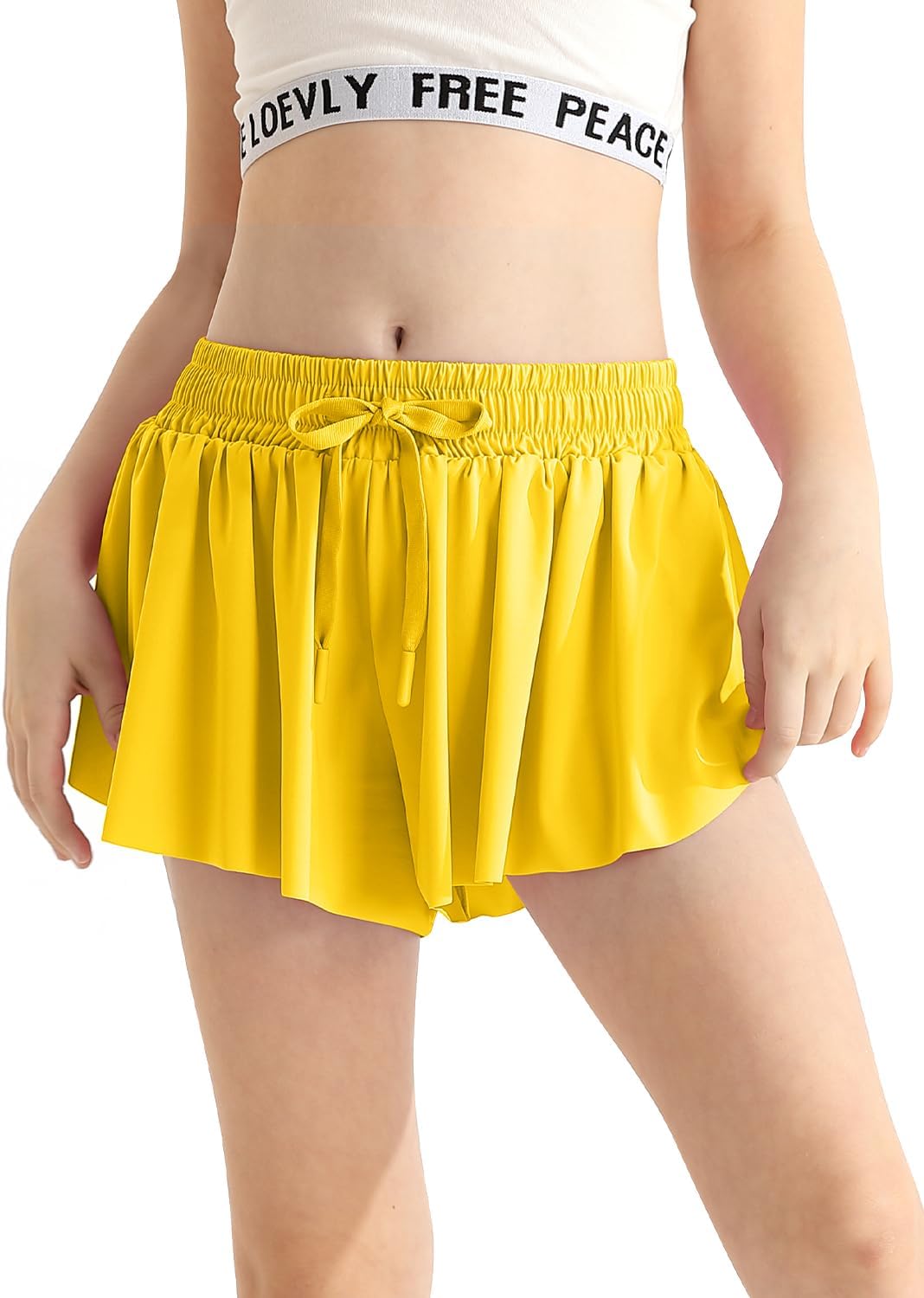 Girls Flowy Athletic Shorts with Pocket Drawstring 2 in 1 Quick Dry Butterfly Skirts for Running, Tennis, Dance