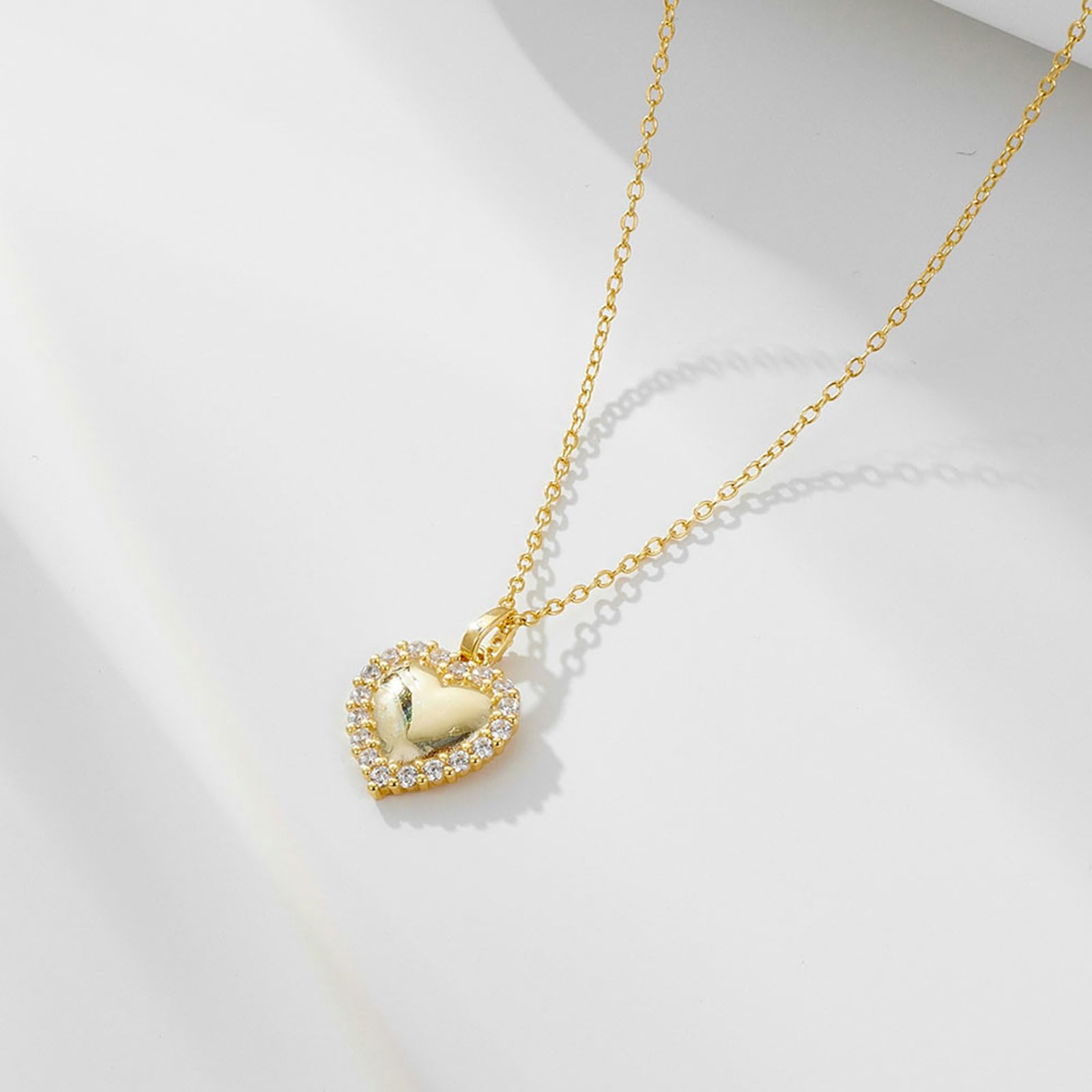 Collares con dije de corazón de oro amarillo de 9 K, 14 y 18 quilates con diamantes creados en laboratorio, 40 + 5 cm