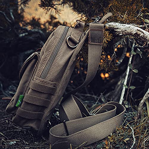 Canvas And Leather Vintage Shoulder Backpack Cross Body Bag Sling Bag Chest Pack Bag Strap Bag One Strap Messenger Bag Backpack Men/Women Cycling Hiking Camping Outdoor Travel Brown #TOP6