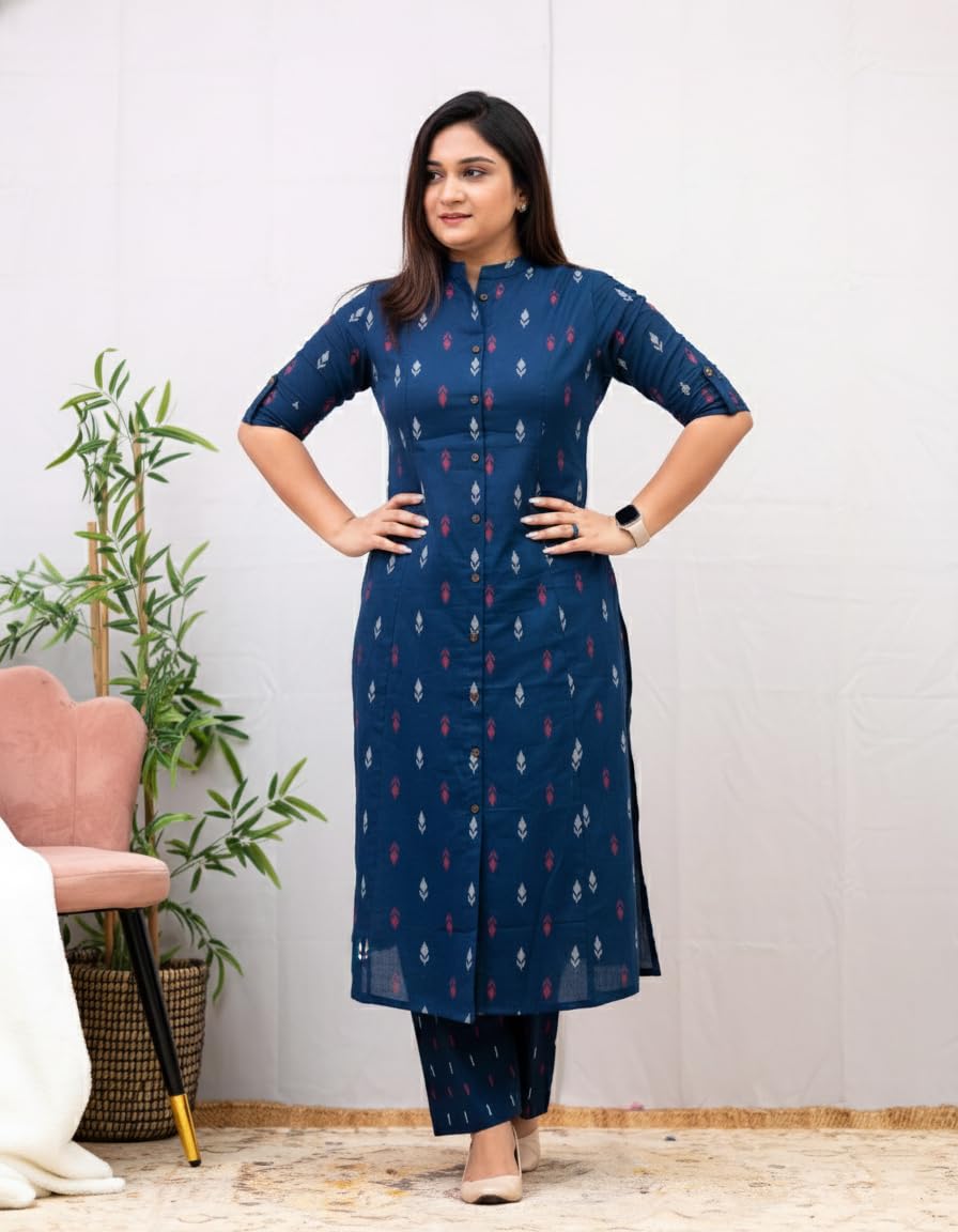 GoSriKi Trapezio Kurta Set di pantaloni da donna in misto viscosa stampato estivo Kurti Set elegante abito coordinato in cotone Kurta Set per le donne Abbigliamento etnico casual e festivo