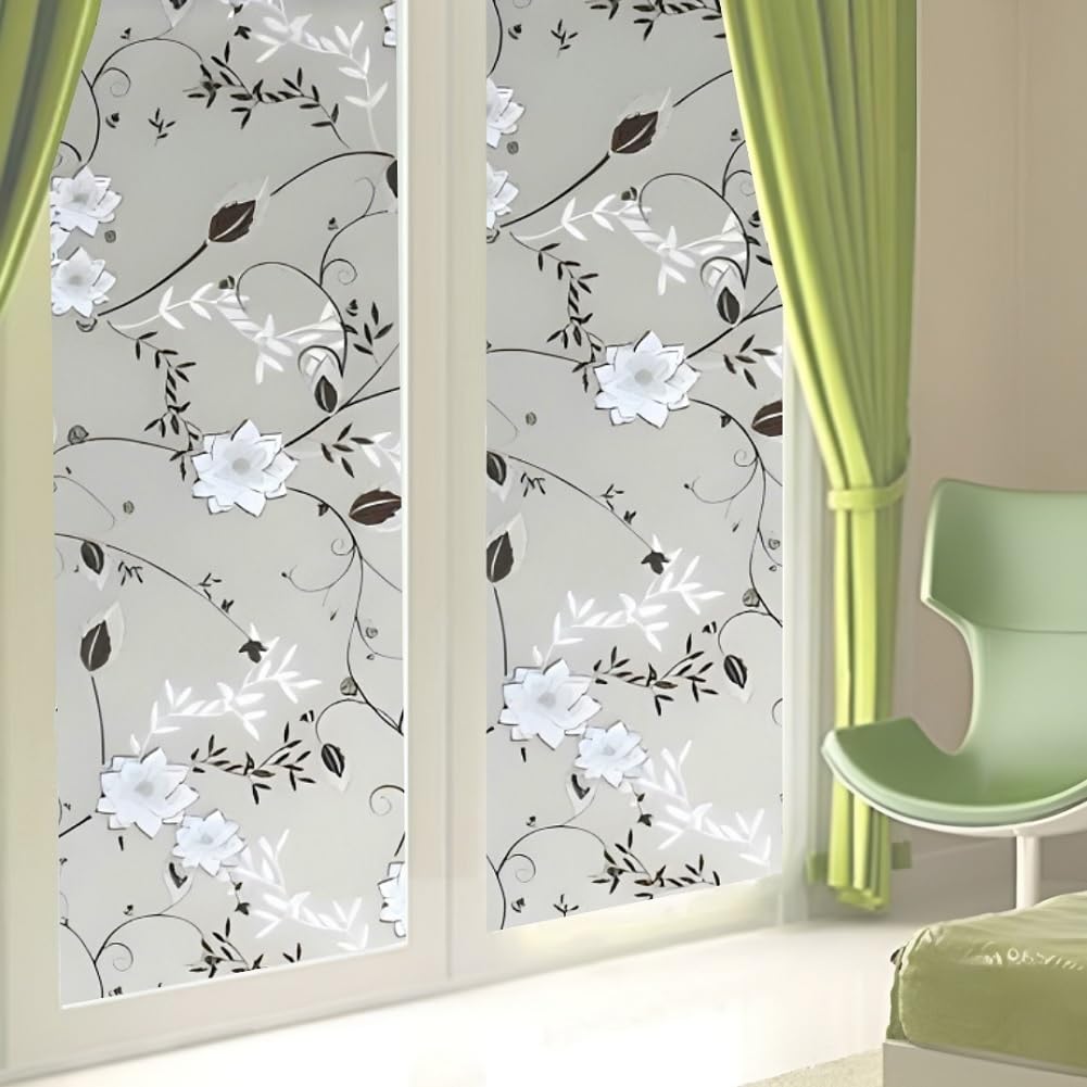 PRIVAC Vinyl Frosted Window Self Adhesive Privacy Glass Film for Window Glass Office| Decorative Window Sticker Wallpaper Vinyl Sheet for Glass Door, Bathroom, Home, Window. Black Flowers (B0D3GTNP5G) Amazon Price History, Amazon Price Tracker