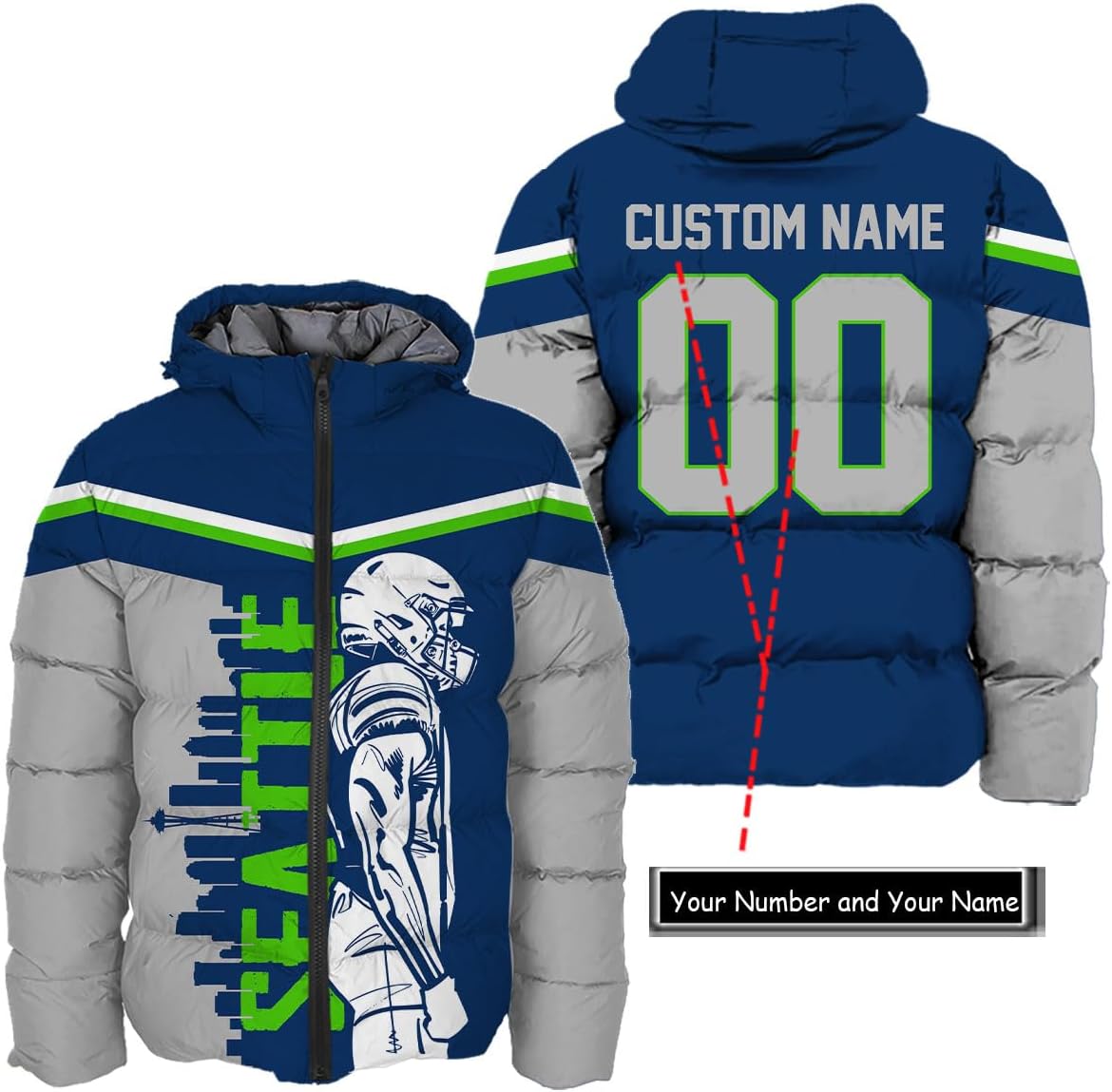 Discover Personalized Seattle Football Team Seahawks Men's Hooded Puffer Jacket
