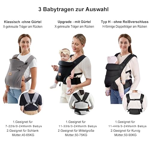 Miniatura 5 de vrbabies Portabebés ergonómico para recién nacidos, con manos libres, transpirable, perfecto para bebés y bebés, regalo de ducha (negro)