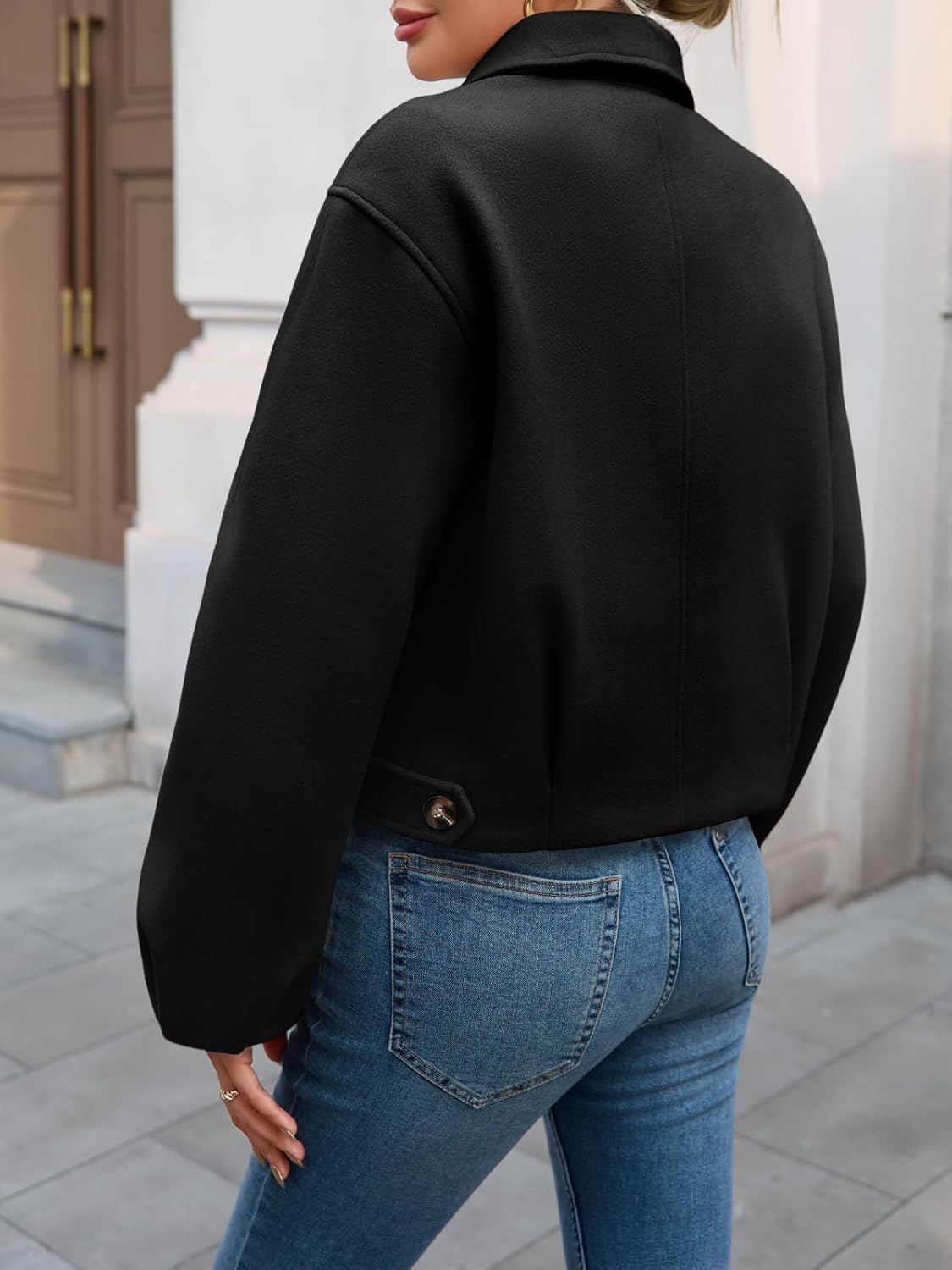 Cicy Bell Womens Cropped Pea Coat Casual Button Down Short Jackets Fall Winter Outerwear - Image 6