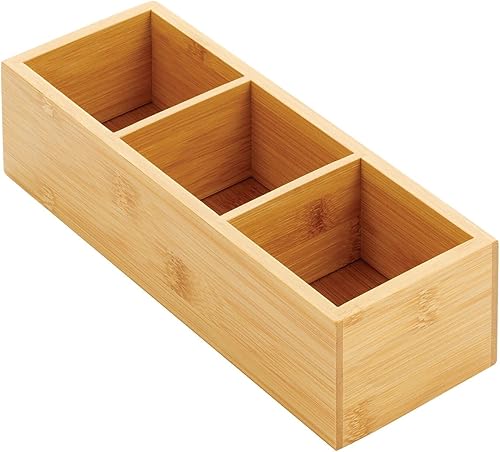 Miniatura 8 de mDesign Contenedor de almacenamiento dividido de bambú, organizador de cajones para armario de despensa de cocina, estante, encimera de isla,