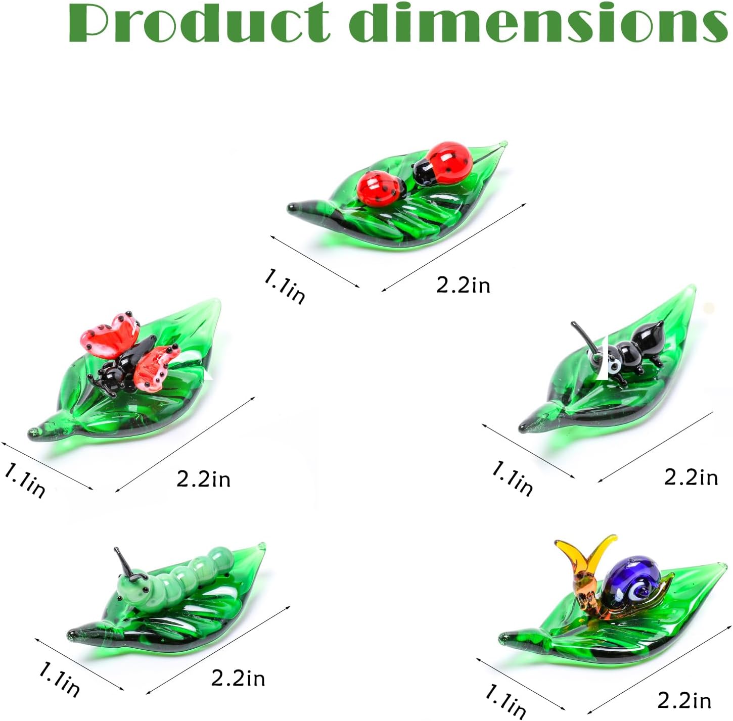 5PCS Mini Crystal Green Leaf Glass Ladybug Ant Snail Bug Butterfly:Decor Insect Statue Decor Room Ornament Hand-Blown Glass Collectible Figurines image 2