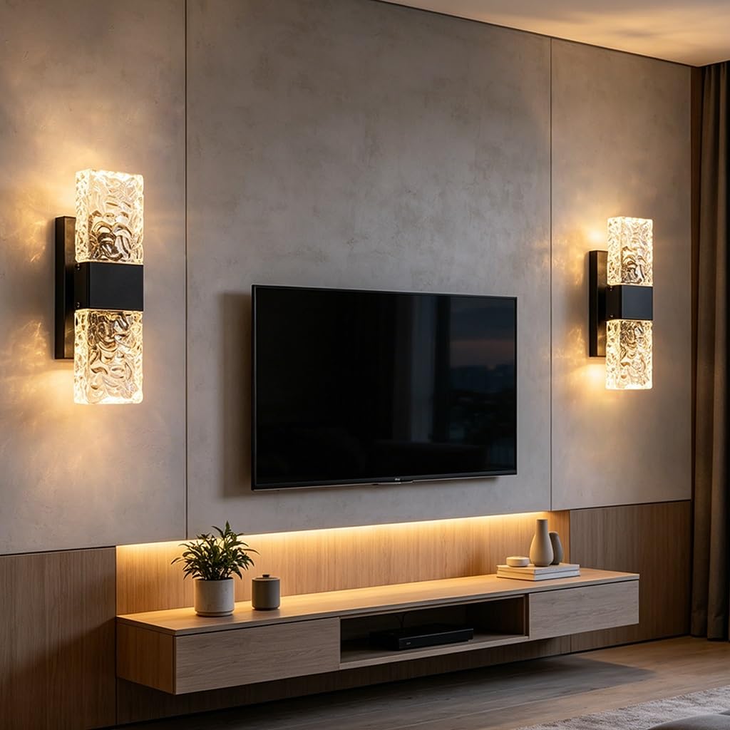 Applique da parete Onde d'acqua moderne a striscia lunga Lampada da Parete cristallo LED nero dimmerabile Materiale in acciaio inossidabile Adatto per camere da letto e soggiorni