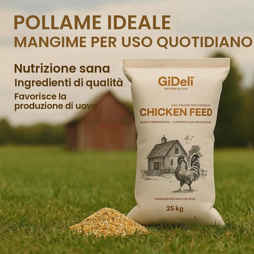 GiDeli Mangime per pollo, 25 kg, farina di ovaia, mangime completo per pollo, mangime per grani di pollame, per prestazioni ottimali e formazione delle uova, migliore accettazione e particolarmente