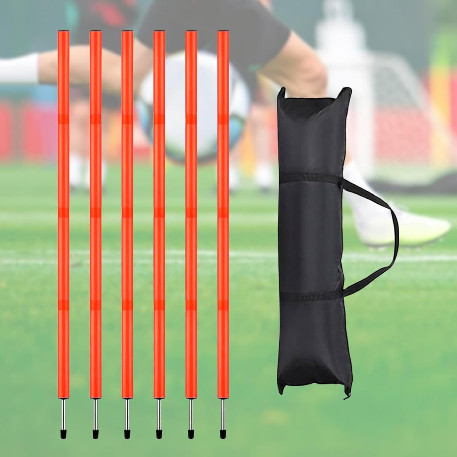Zxpjkyu サッカーアジリティポール トレーニング器具 6本 59インチ 競技場 頑丈 収納バッグ付き サッカーポール ゲーム用