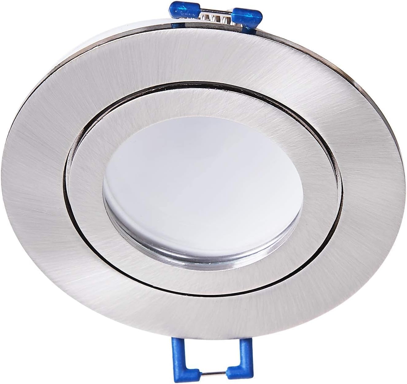 LED Einbaustrahler Edelstahl-gebürstet 5W warmweiß flach 230V – Einbauleuchte IP44 auch für Bad, Außenbereich – Bohrloch Ø65mm Badezimmer Decken-Spot Badeinbaustrahler (5er Set - Warmweiß)