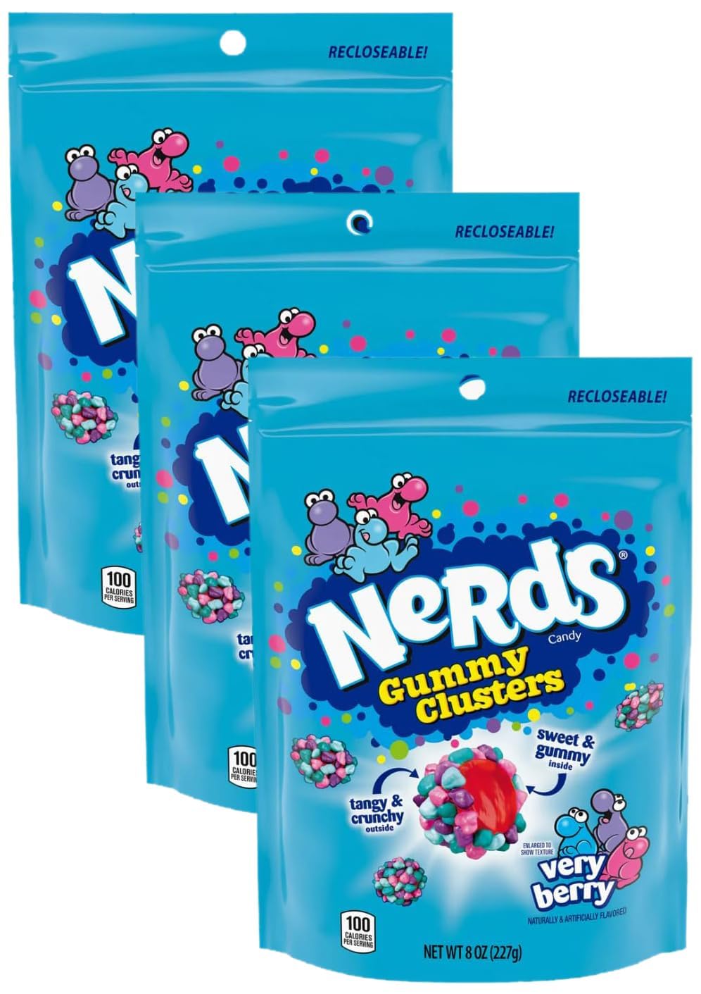 Nerds Gummy Clusters Candy, Very Berry, Resealable 8 Ounce Bag (Pack of 3)