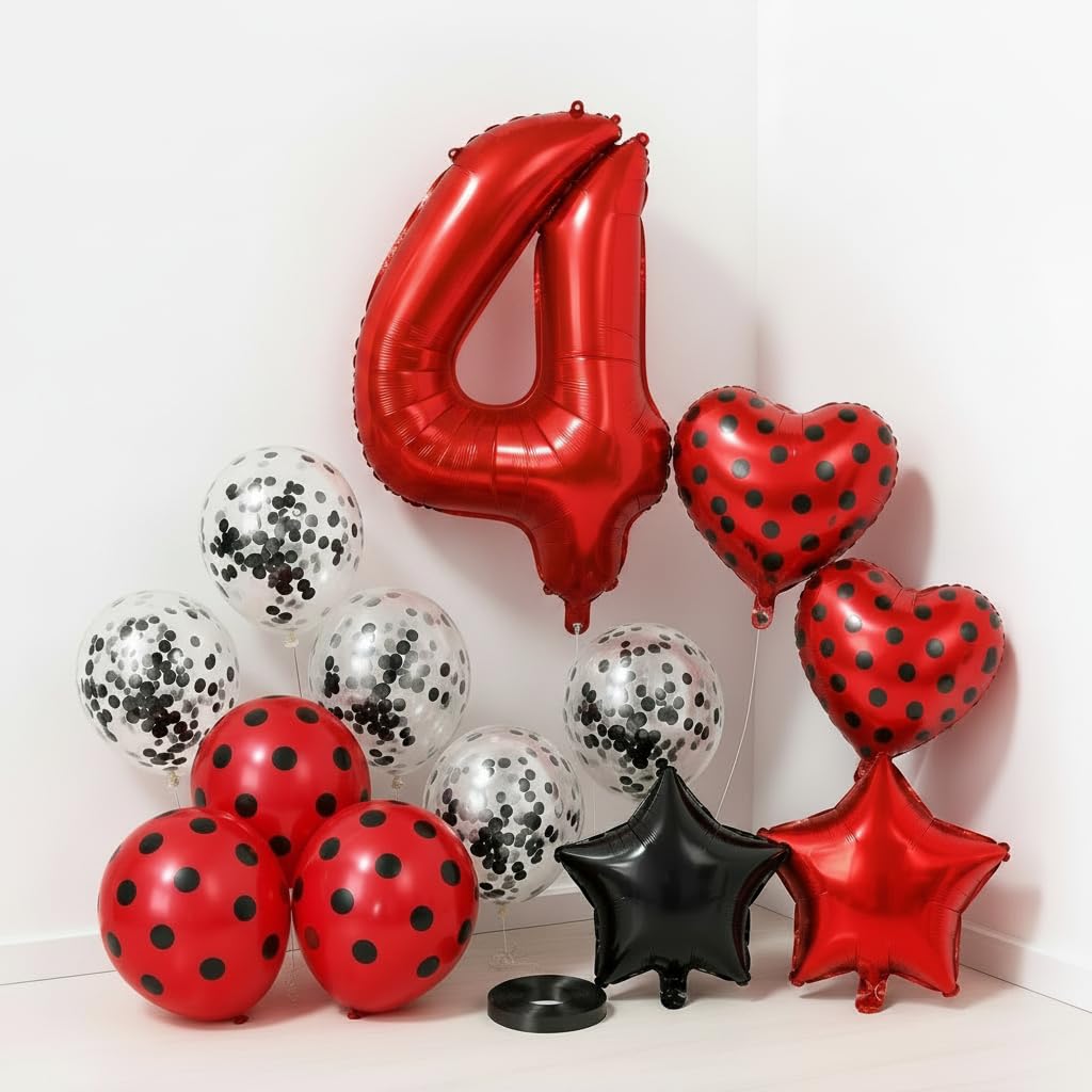 Décoration de 4e anniversaire Lady Bug kit rouge et noir - 3