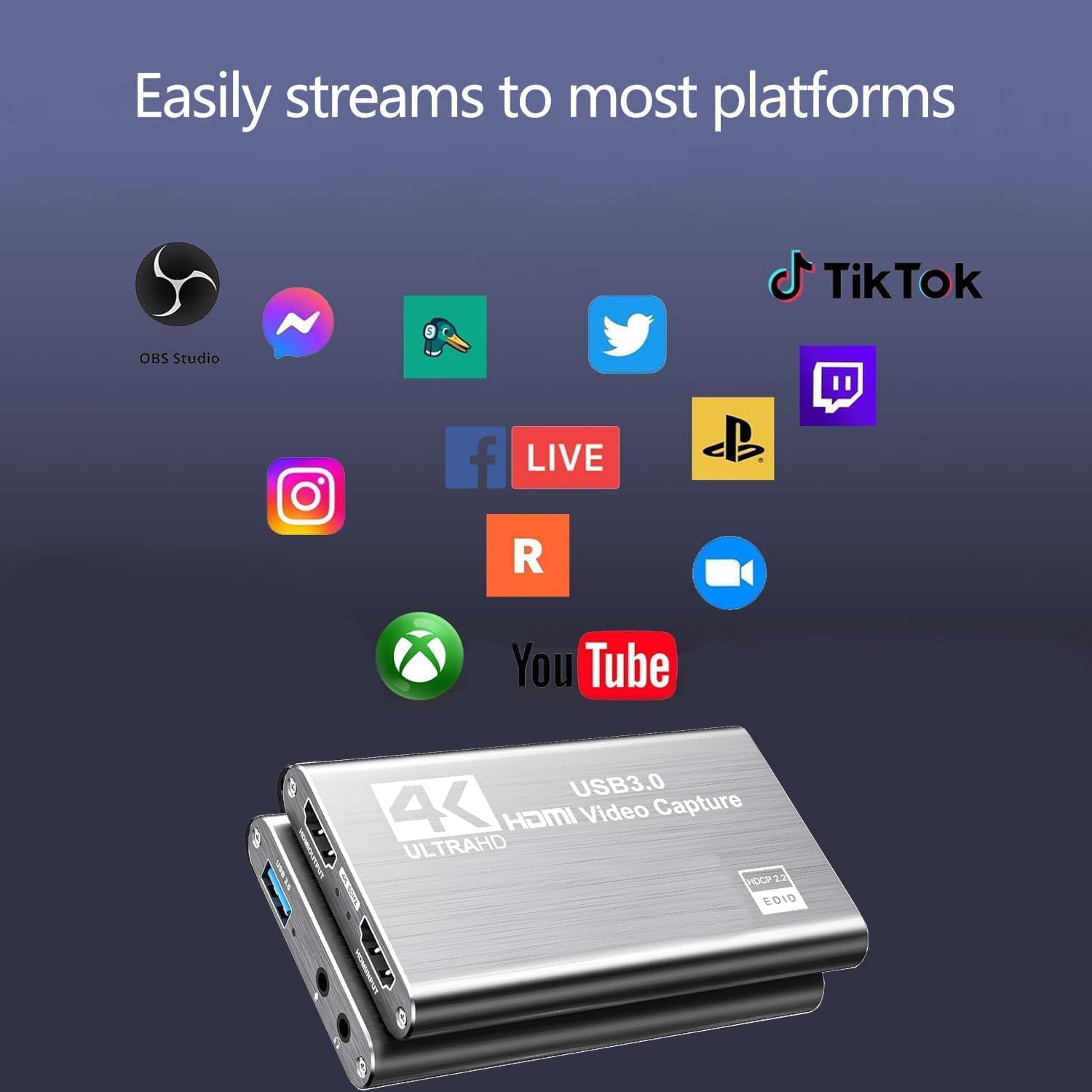 4K HDMI Video Capture Card,USB3.0 1080P 60FPS Video Recorder,Nintendo Switch Capture Card per streaming Gaming e Broadcasting,funziona con Xbox Series X/S,Xbox One X/S,PS4,OBS,fotocamera,PC (Gray)