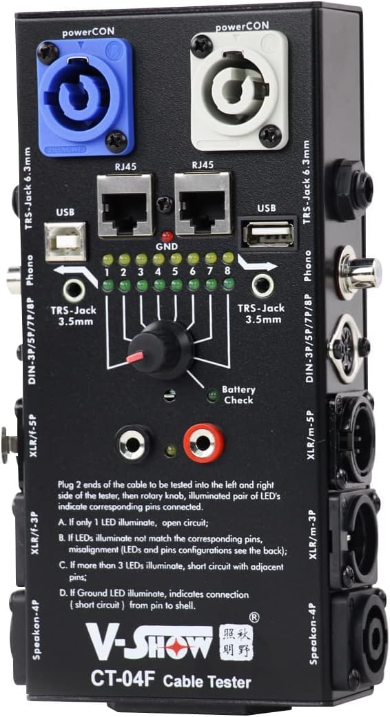 V-Show Cable Tester - Line Finder Cables Checker 8-Way Switch Wire Tracker -Support Cables, USB, RJ45, XLR,