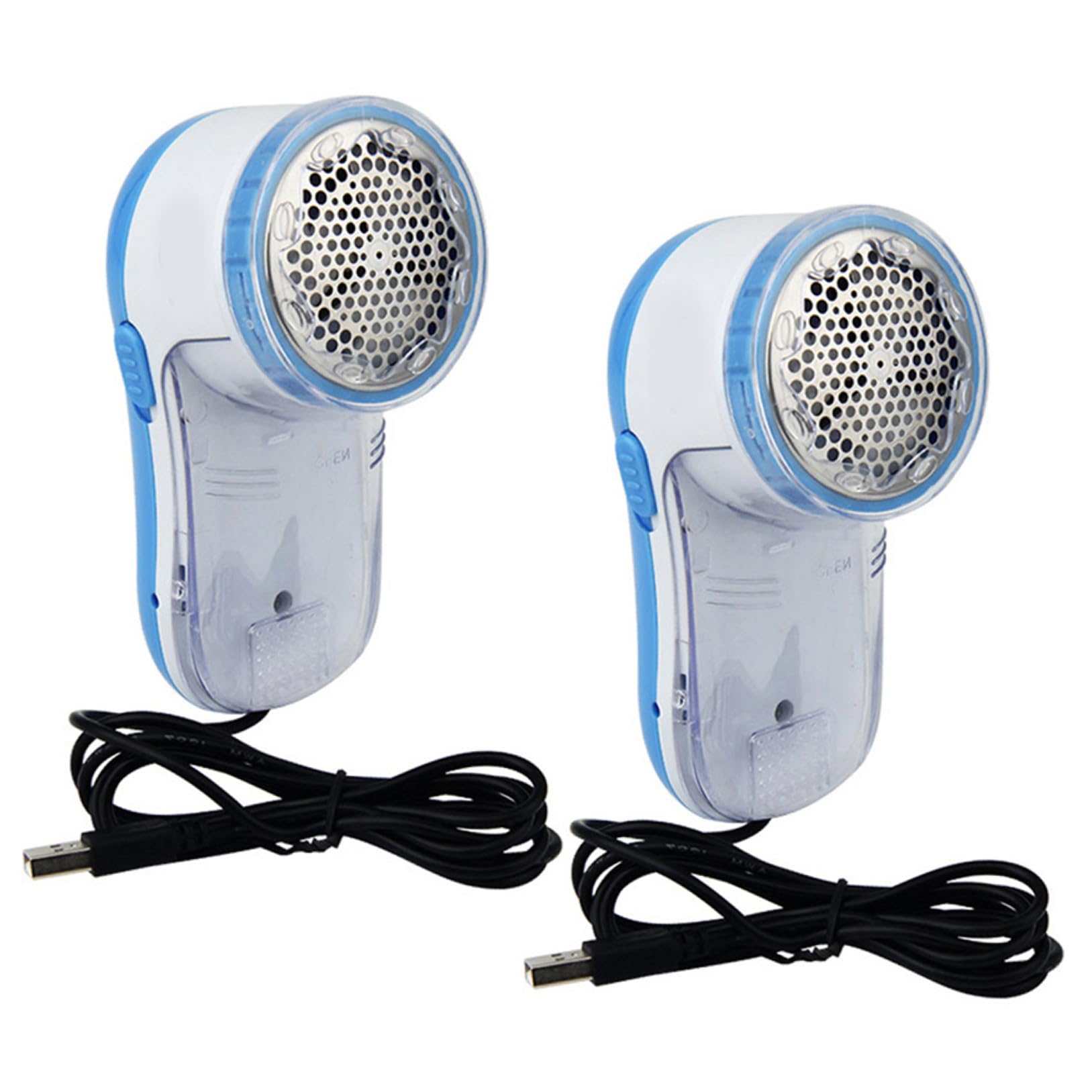 Quitapelusas USB 2 Unidades Abs Acero Inoxidable para Ropa | Azul, 3 Cuchillas de Afeitado, Parada Automática al Abrir la Tapa, Puerto USB Incluido