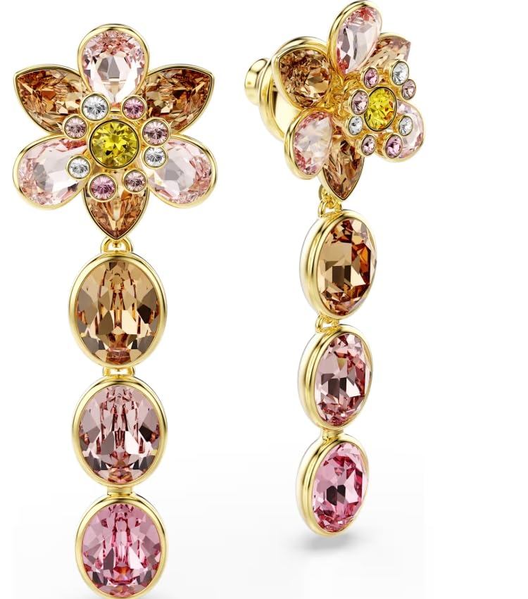Idyllia drop earrings Mixed cuts, Flower, Multicolored, Gold-tone plated3