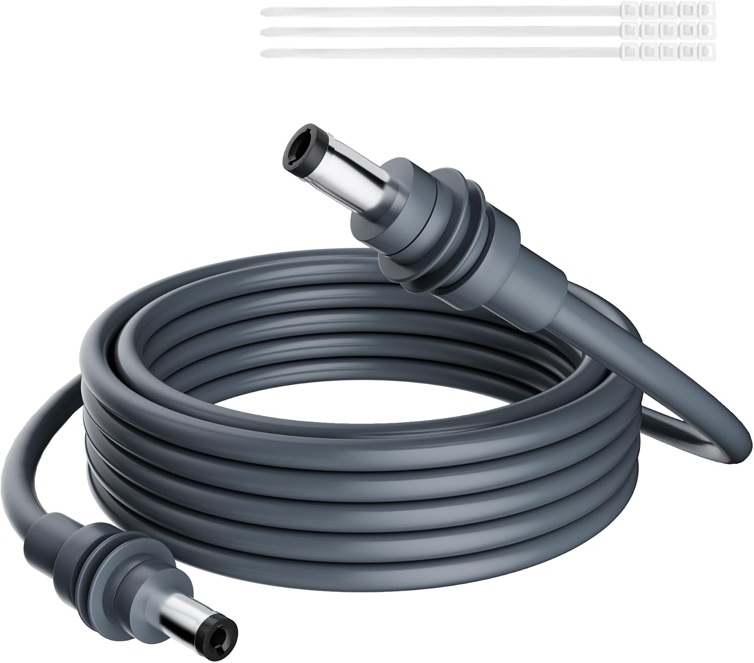 Starlink Mini DC Power Cable 15 Ft, 18AWG Replacement Extension DC5521 Male to Male Charging Power Cord, Tinned Copper, Waterproof, UV-Resistant, Nickel-Plated Connector for Outdoor Use-Gray+ Ties