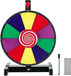 COSTWAY 12" Glücksrad zum Drehen, inkl. Radiergummi und Markierstift, Drehrad Preisrad Lucky Wheel für Lotteriespiele und Wortspiele (φ30cm)