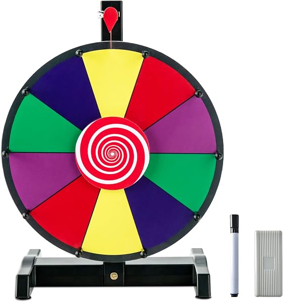 COSTWAY 12" Glücksrad zum Drehen, inkl. Radiergummi und Markierstift, Drehrad Preisrad Lucky Wheel für Lotteriespiele und Wortspiele (φ30cm) - 1