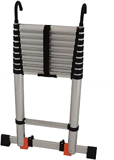OusIka Telescoping Ladder with Detachable Hook, Stabiliser Bar, 5.5M,5.1M,4.7M,3.9M,3.5M,2.7M,2.3M Extension Telesladders for Home Rv Rooftop Attic Use