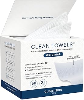 Clean Skin Club Clean Towels XL®, 100% USDA Biobased Face Towel, Disposable Face Towelette, Eczema Association Accepted, Makeup Remover Dry Wipes, Ultra Soft, 1 Pack, 50 Ct