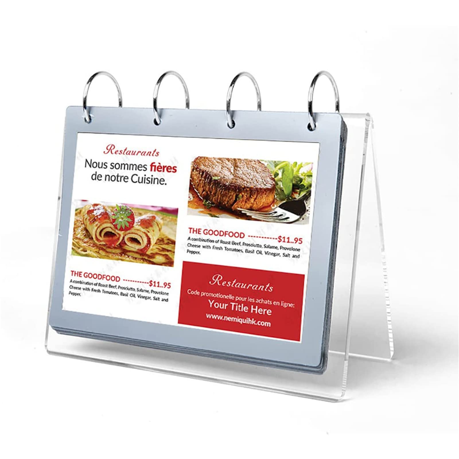 Asystent oznakowania Ericha, A6 w kształcie litery V, przezroczysty akrylowy znak menu, plakat, ekspozytor, dwustronny, 6 luźnych kartek