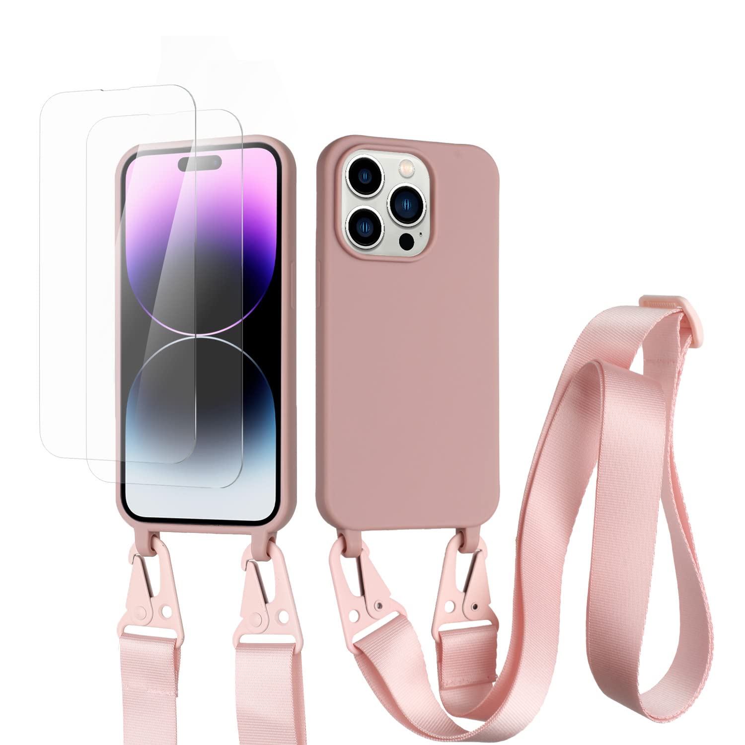 vrupin Funda Compatible con iPhone 13.con (2 x Protector Pantalla)con Cuerda Case con Ajustable Cordón.Silicona Líquida Funda-Loto Color — view 60
