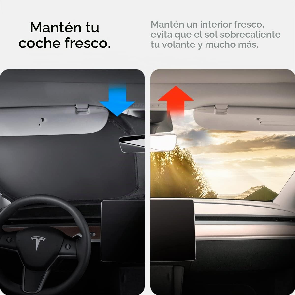 Spigen Tesla Y (~2026 Juniper) y Model 3 (~2026 Highland) CryoShade Parasol para Parabrisas Delantero, Protección de Doble Capa contra los Rayos UV y el Calor, diseñado para Accesorios Tesla