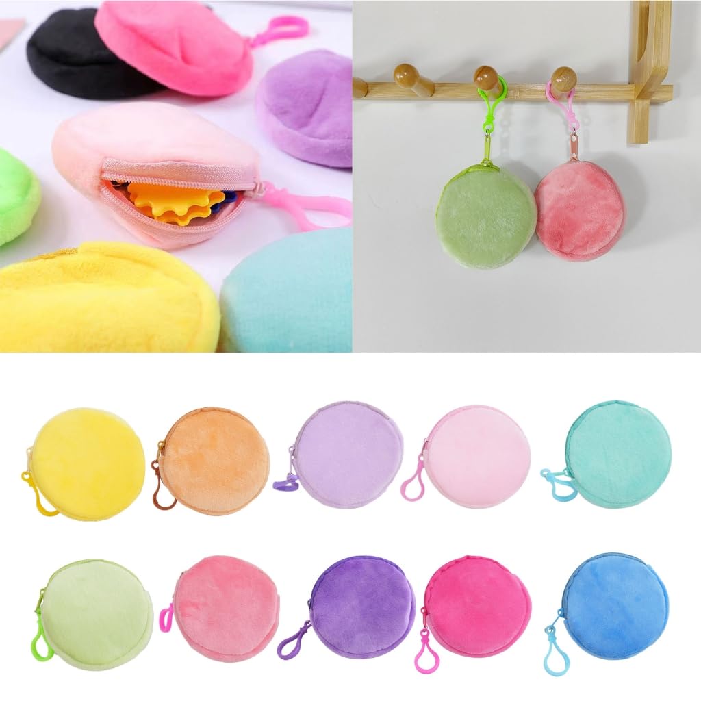 Small Coin Wallet Keychain Colorful Round Coin Purse Keyring Practical Bag Accessory Plushy Pendant Key Chain Decor