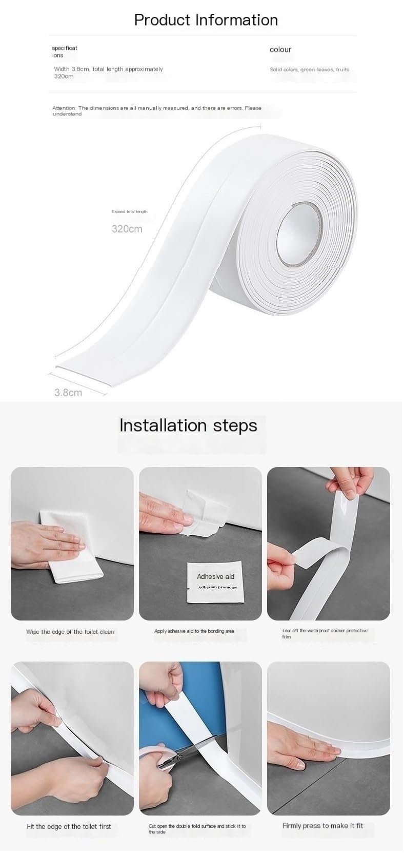 Nastro sigillante Impermeabile Nastro sigillante Impermeabile for Strisce autoadesive da 2 Pezzi for Base WC, lavandino, Vasca da Bagno (Color : C, Size : 3.2m*3.8cm)