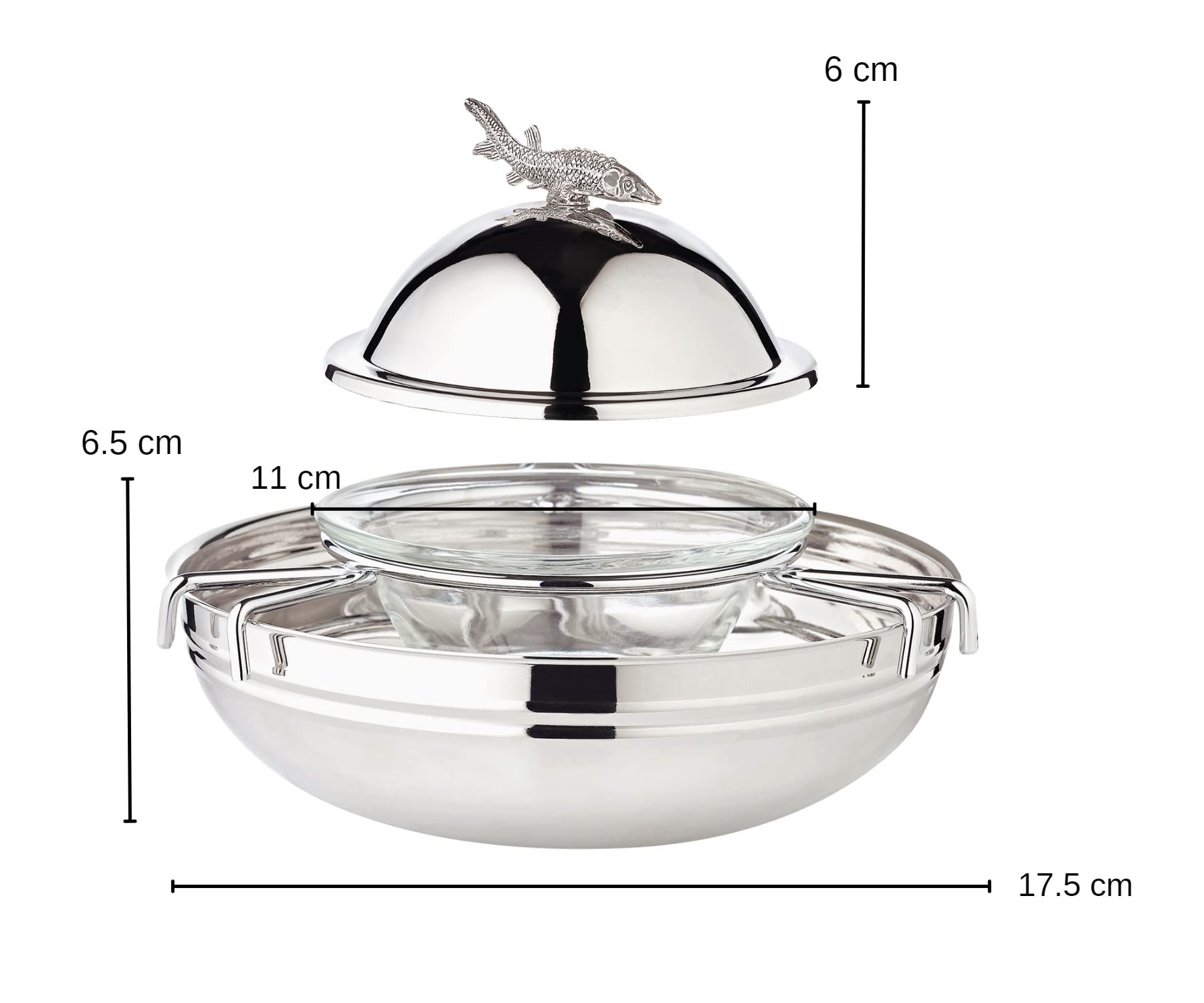 Edzard Ciotola Raffreddabile per Caviale con Inserto in Vetro, Ciotola in Acciaio Inox (Diametro 17,5 cm, Altezza 12,5 cm)
