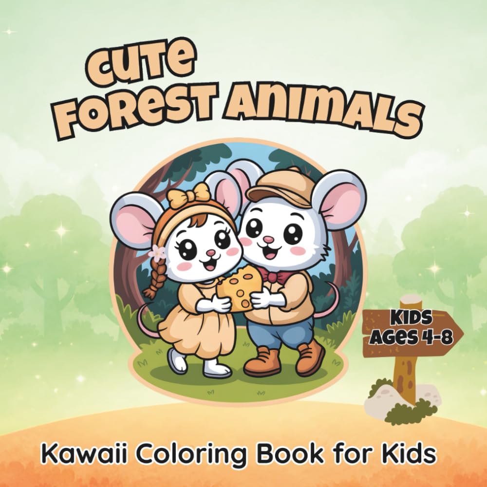 Cute Forest Animals Kawaii Coloring Book for Kids Ages 4-8: 54 Sweet Creature Illustrations Suitable for Children and Relaxing Fun (Kawaii Sweetness Collection for Kids)