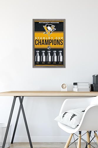 Miniatura 6 de Trends International NHL Pittsburgh Penguins - Póster de pared Champions 23, 14.72 x 22.37 pulgadas, versión enmarcada de madera de granero