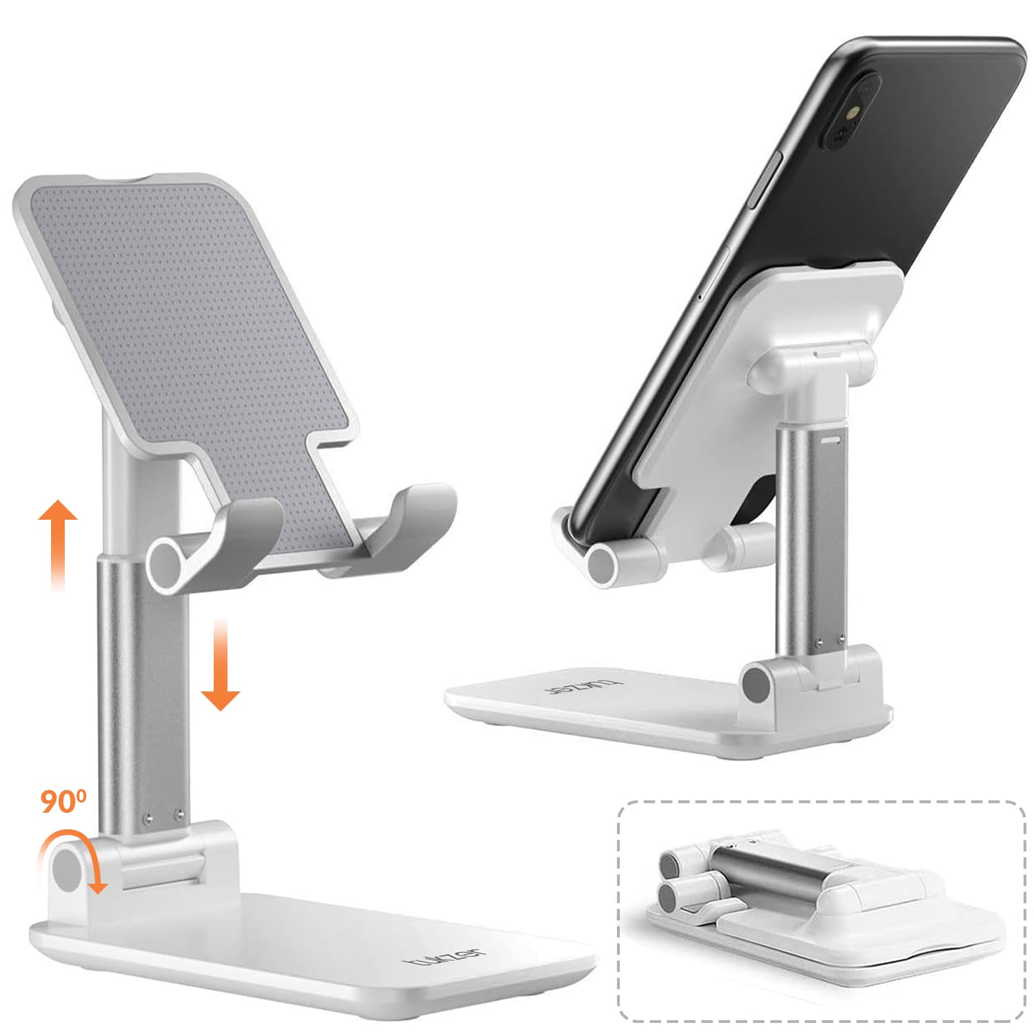 Tukzer Fully Foldable Tabletop Desktop Tablet Mobile Stand Holder - Angle & Height Adjustable for Desk, Cradle, Dock, Compatible with Smartphones & Tablets (White) (B08MWJTST6) Amazon Price History, Amazon Price Tracker