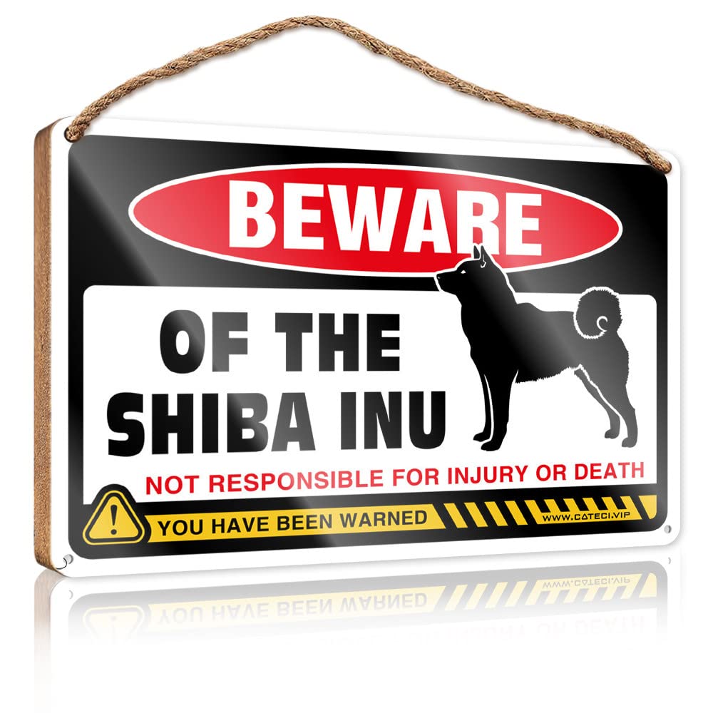 Wooden Hanging Wall Sign Beware Of Shiba Inu Wooden Sign Door Sign For Home New Home Gifts For Home(23X35CM)
