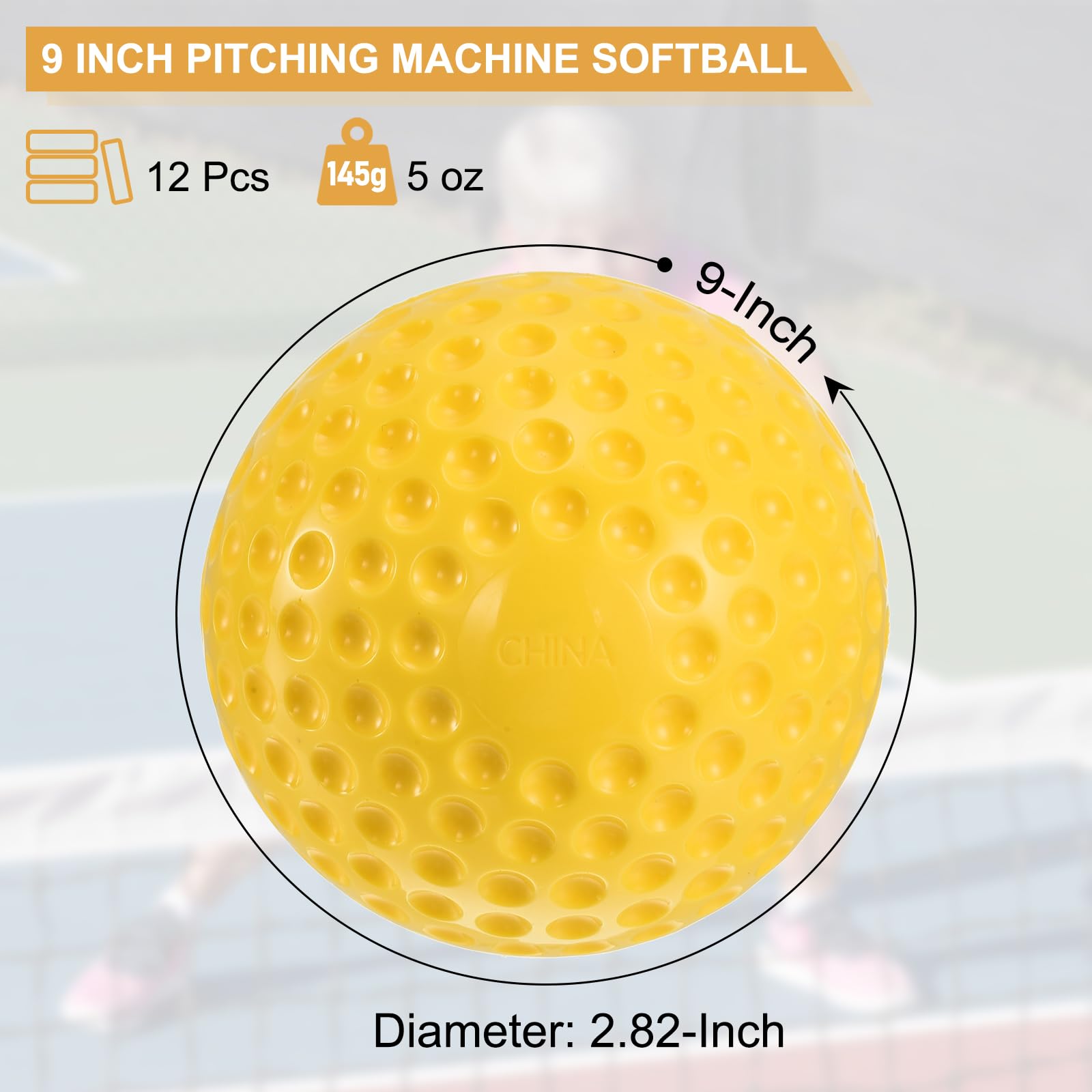 PATIKIL 9 Inch Pitching Machine Baseballs 12 Pack Yellow Dimpled Baseball Practice Baseball PU Sports Game Ball for Hitting Fielding Practice Hand-Eye Coordination