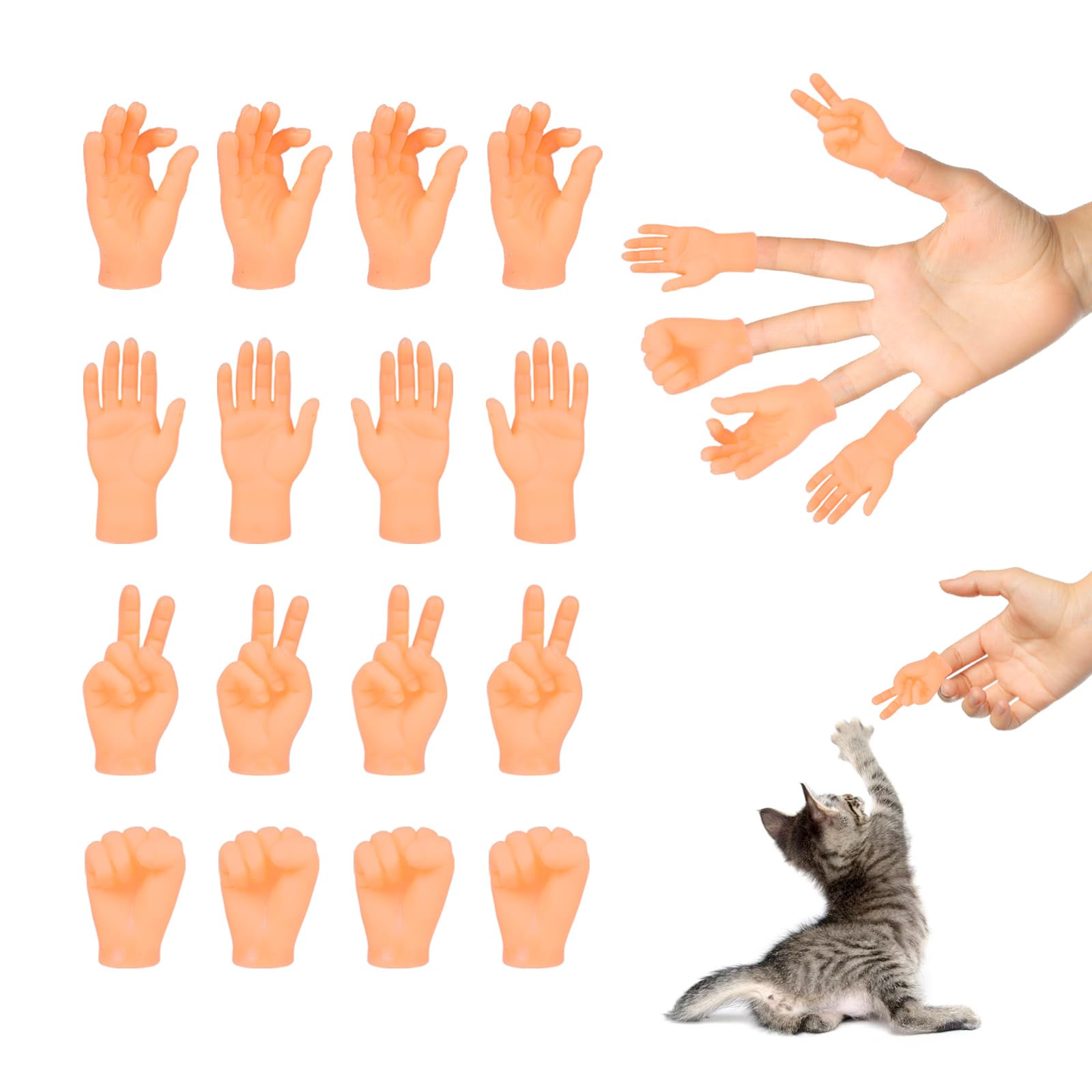 RAFIYU 20 Pcs Tiny Hands, Finger Puppets Little Finger Mini Finger Hands, Finger Props with 6 Gestures, Funny Finger Hand for Joke Toys, Pet, Cats, Kids, Games Party
