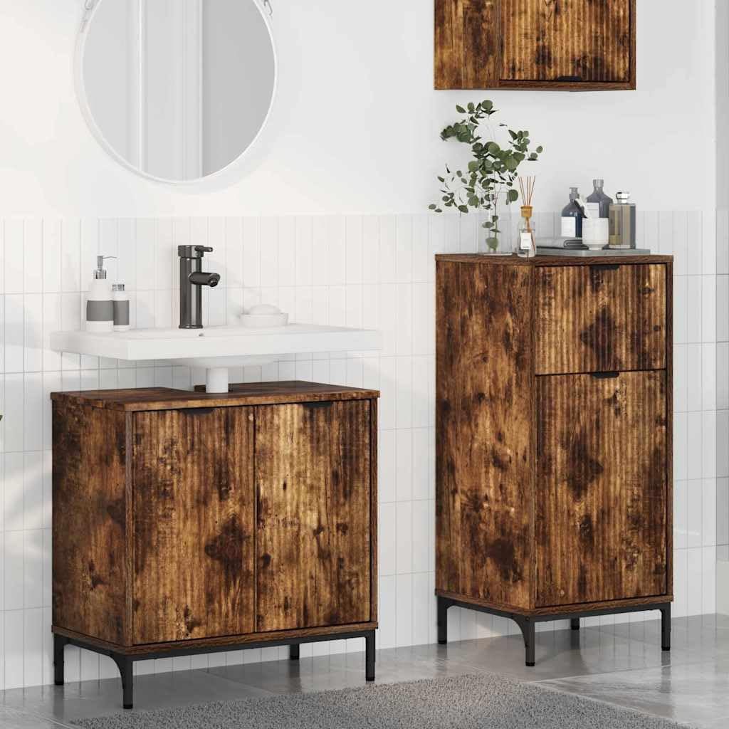 Juego de muebles de baño de madera texturizada en roble con acabados de alta resistencia
