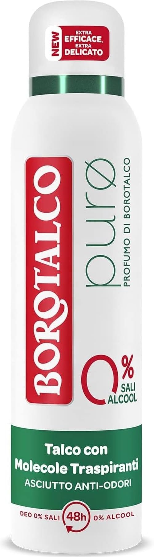 Borotalco, Deodorante Spray Puro, con Talco con Molecole Traspiranti, Formula Senza Alcool e Sali di Alluminio, Asciutto Anti-Odori, 48h di Efficacia, Profumo di Borotalco - 1 Flacone da 150 ml