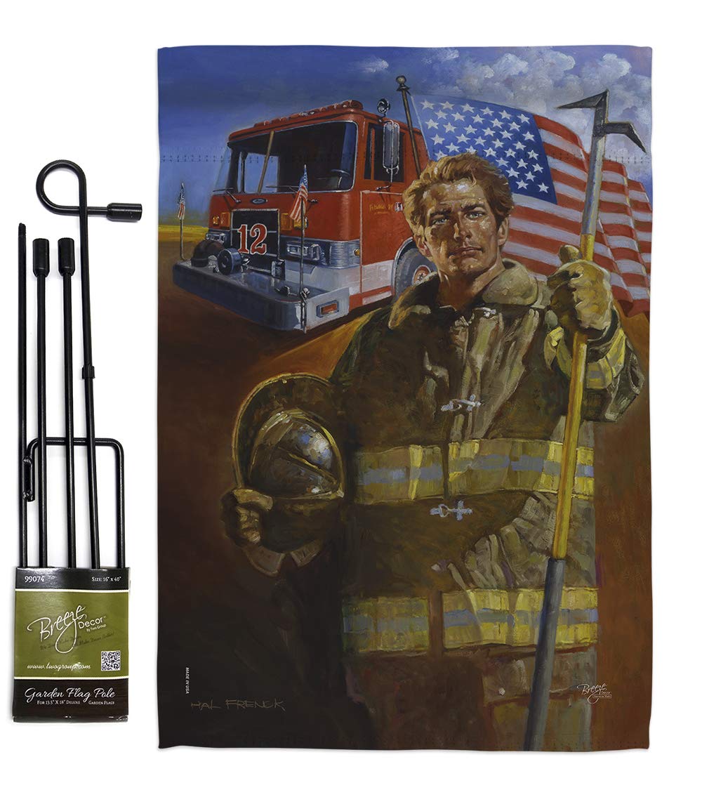 Homeguard Garden Flag - Set with Stand Armed Forces Firefrighter Fireman Fire Department Rescue Red Line Hero Support Official - House Banner Small Yard Gift Double-Sided Made In USA 13 X 18.5